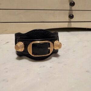 Balenciaga Black Leather Bracelet with Gold Accents